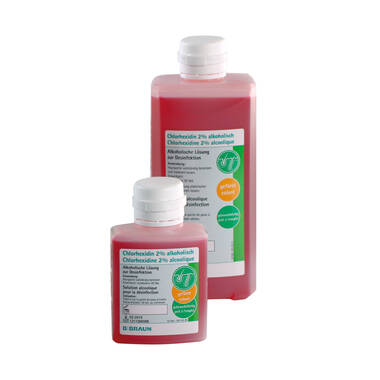 Group picture 100ml, 500ml-Chlorhexidine 2% alcoholic coloured